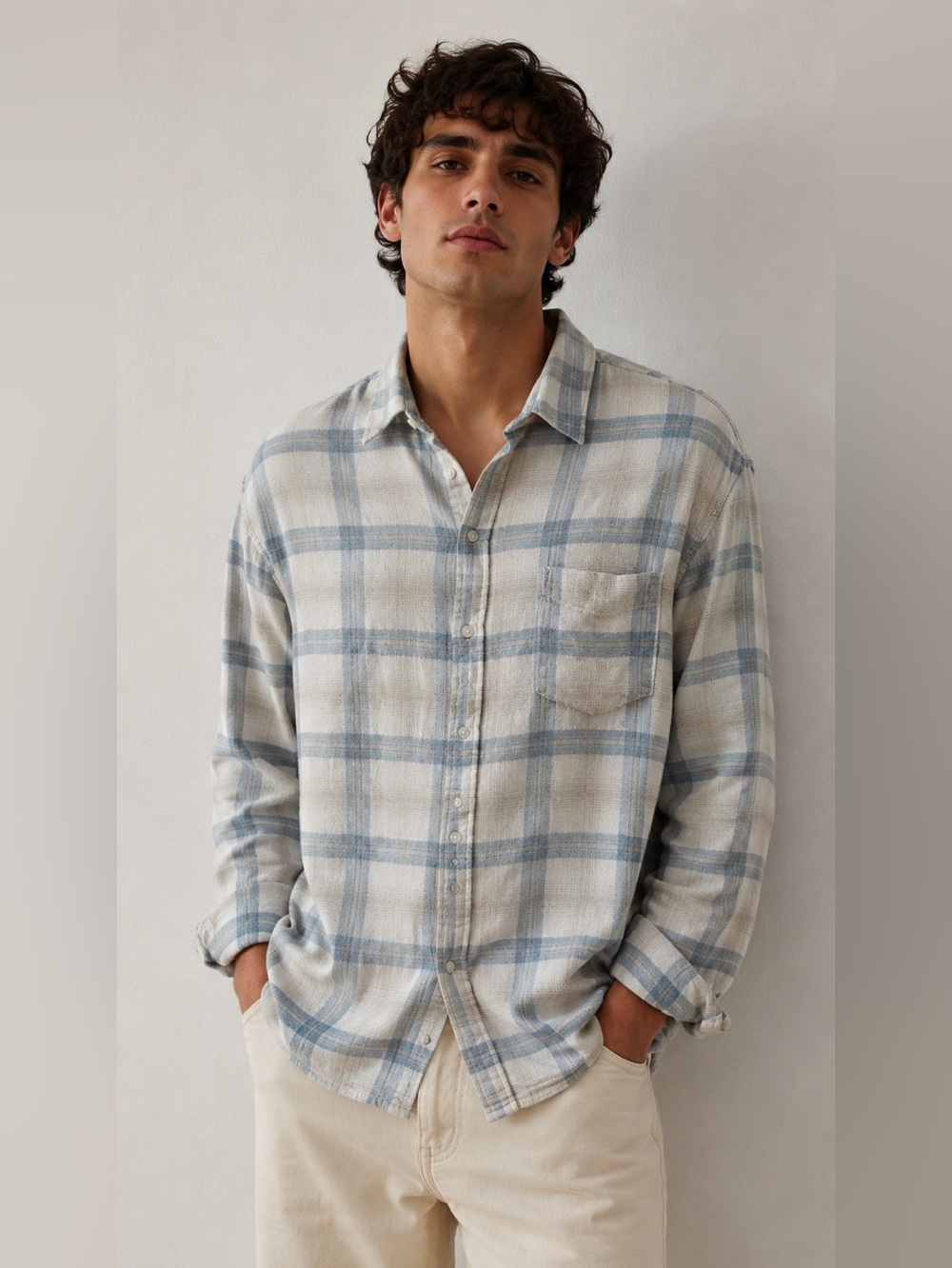 Free Assembly 2XL Plaid Button Down Shirt Blue White 100% Cotton NWT